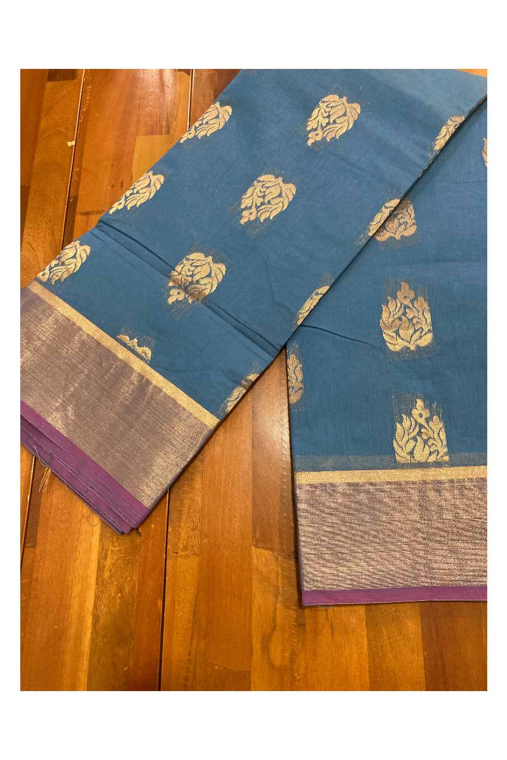 Southloom Cotton Silk Blue Designer Saree with Zari Motifs