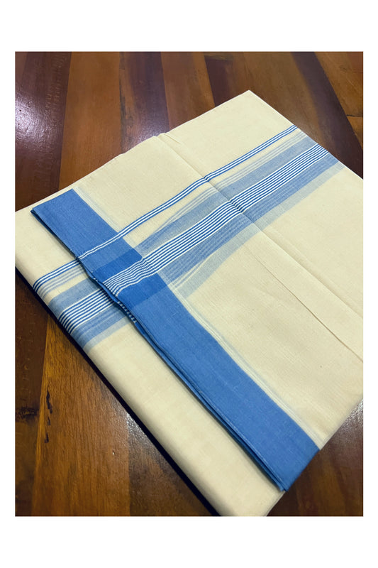 Pure Cotton Off White Double Mundu with Blue Kara (South Indian Dhoti)