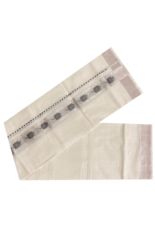 Southloom Handloom Premium Silver Kasavu Double Dhoti with Woven Design Border