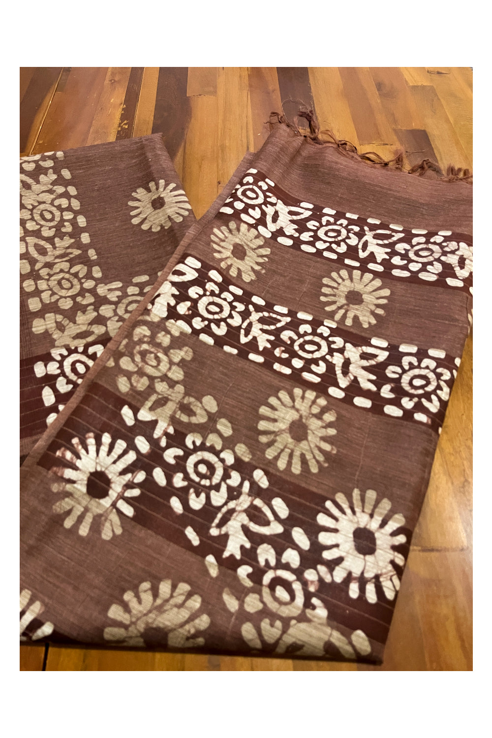 Southloom Cotton Brown Saree with Baswara Prints on Body and Pallu