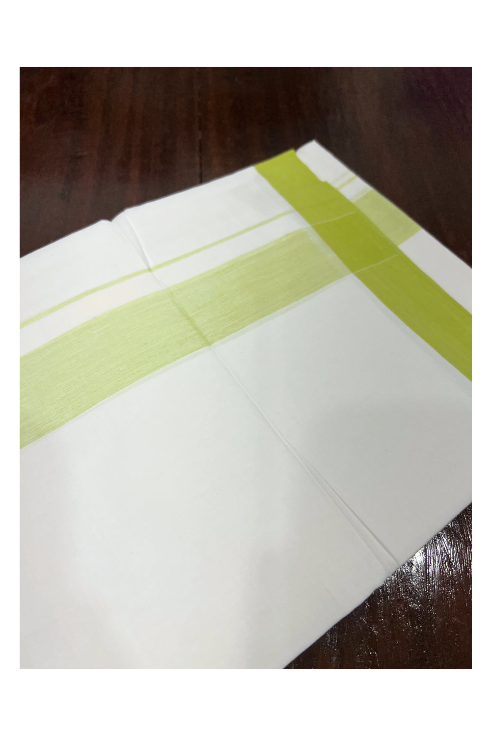 Pure White Cotton Double Mundu with Light Green Border (South Indian Dhoti)