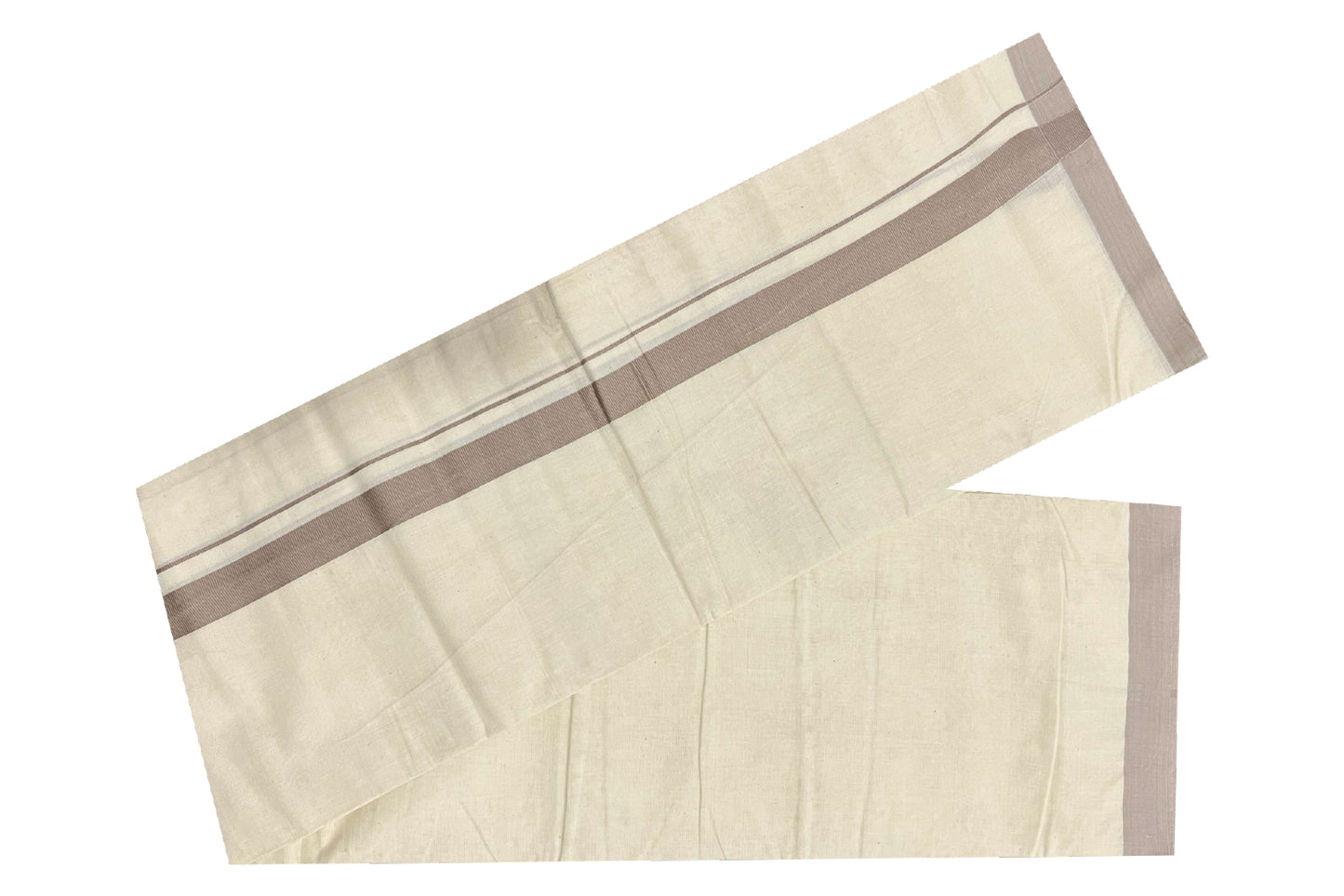 Off White Pure Cotton Double Mundu with Creamy White Kara (South Indian Dhoti)