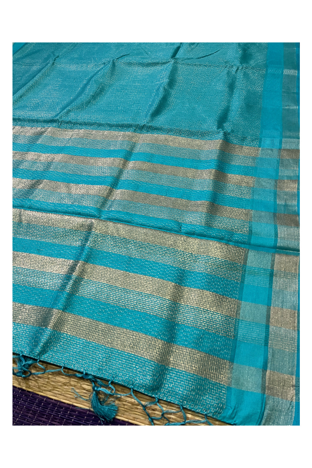 Southloom Semi Tussar Blue Thread Work Designer Saree