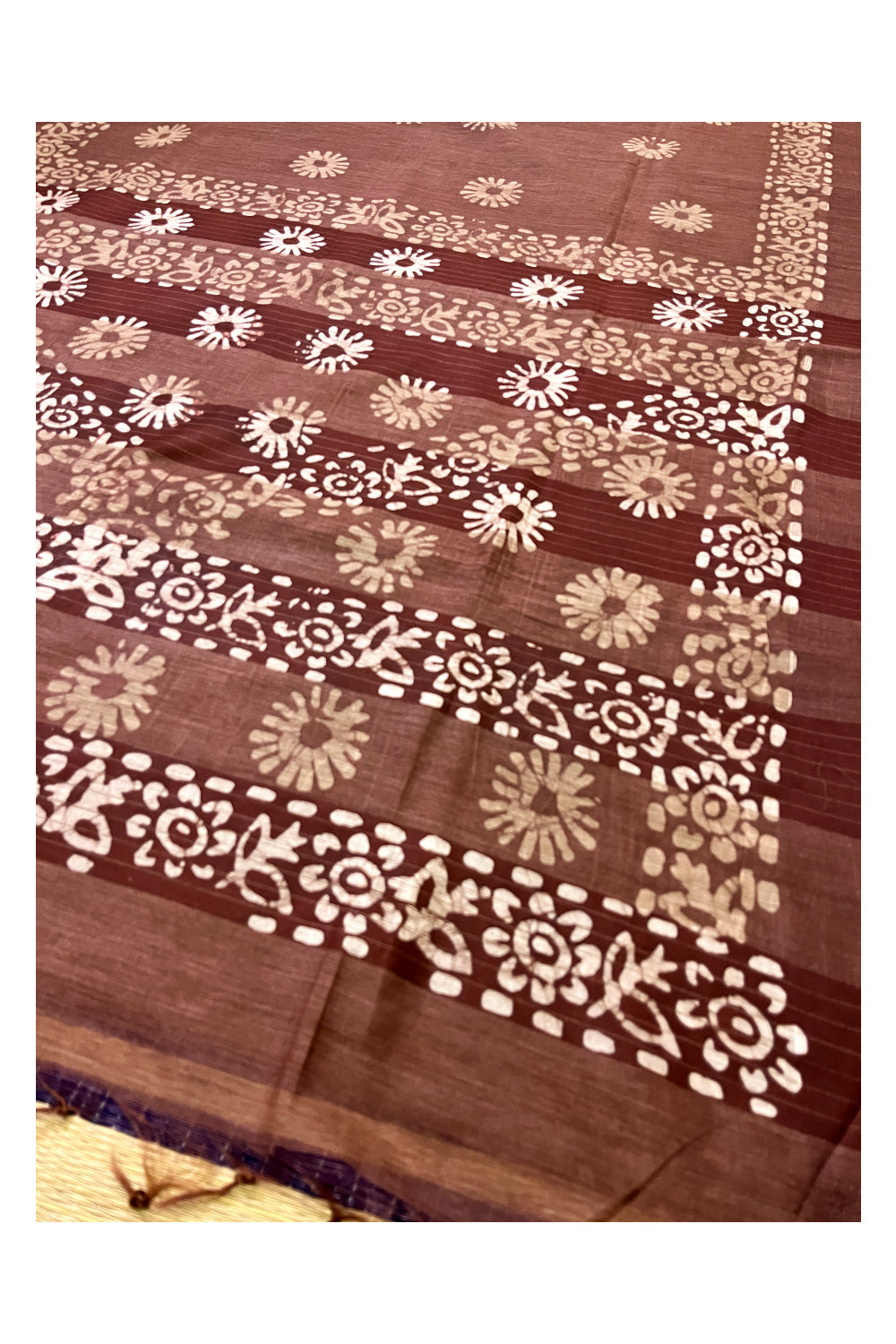 Southloom Cotton Brown Saree with Baswara Prints on Body and Pallu