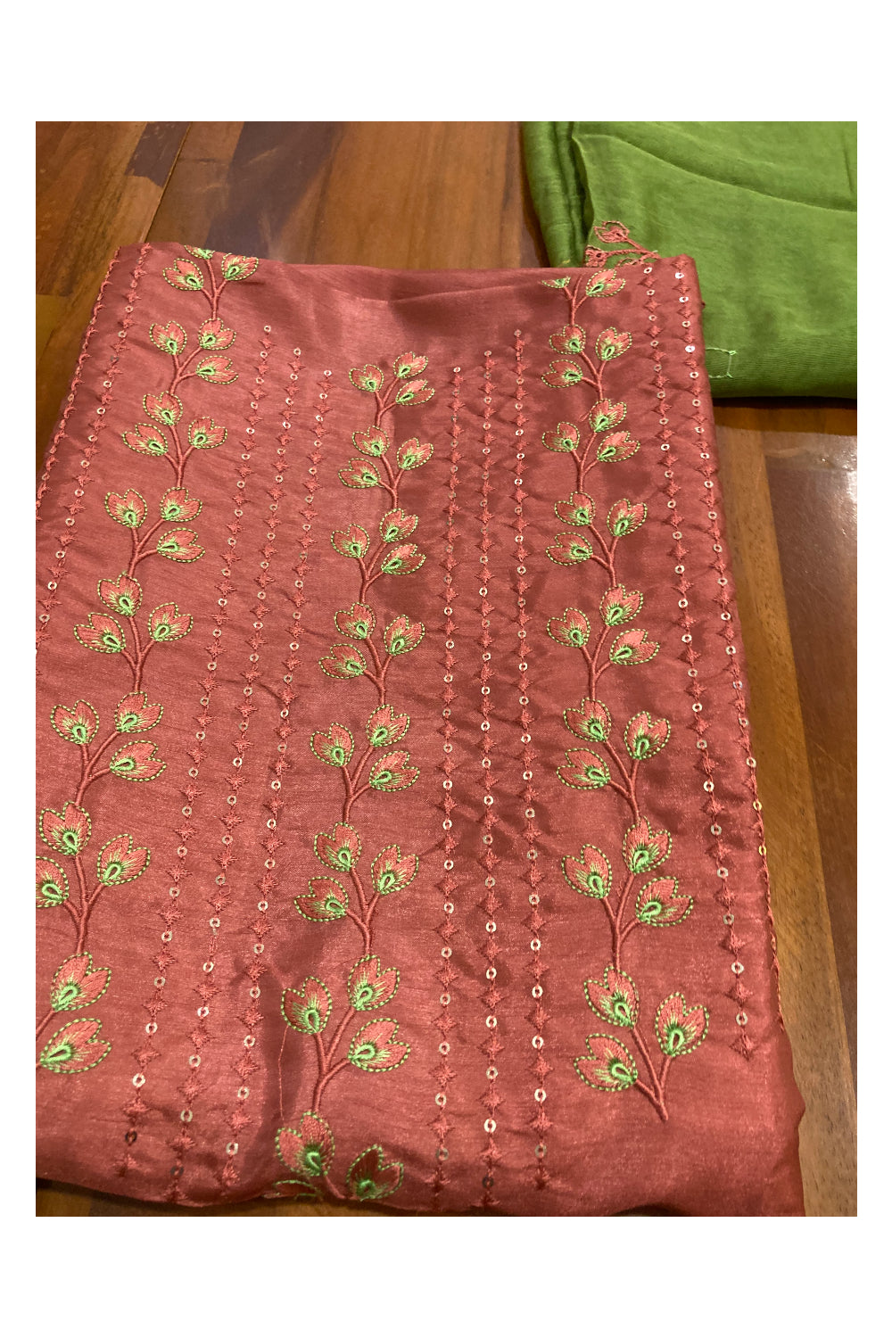 Southloom™ Semi Tussar Churidar Salwar Suit Material in Onion Pink Embroidery Design