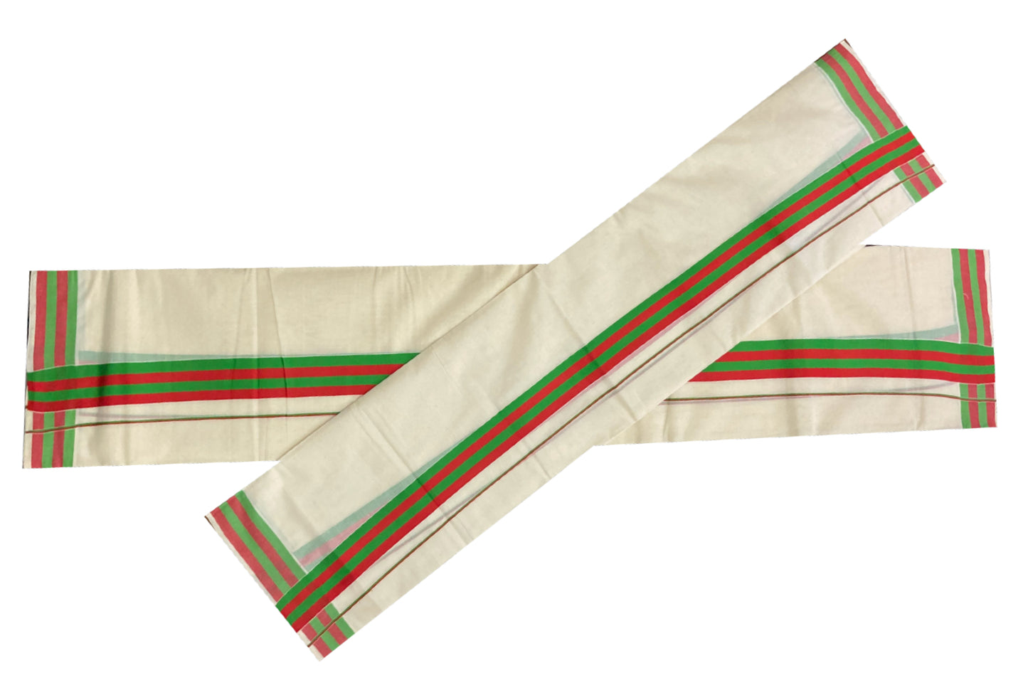 Mundum Neriyathum Double (Set Mundu) with Green and Red Border