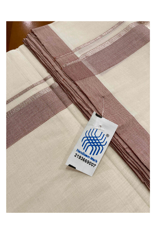 Southloom Balaramapuram Unakkupaavu Premium Handloom Mundu with Light Brown and Silver Kasavu Border