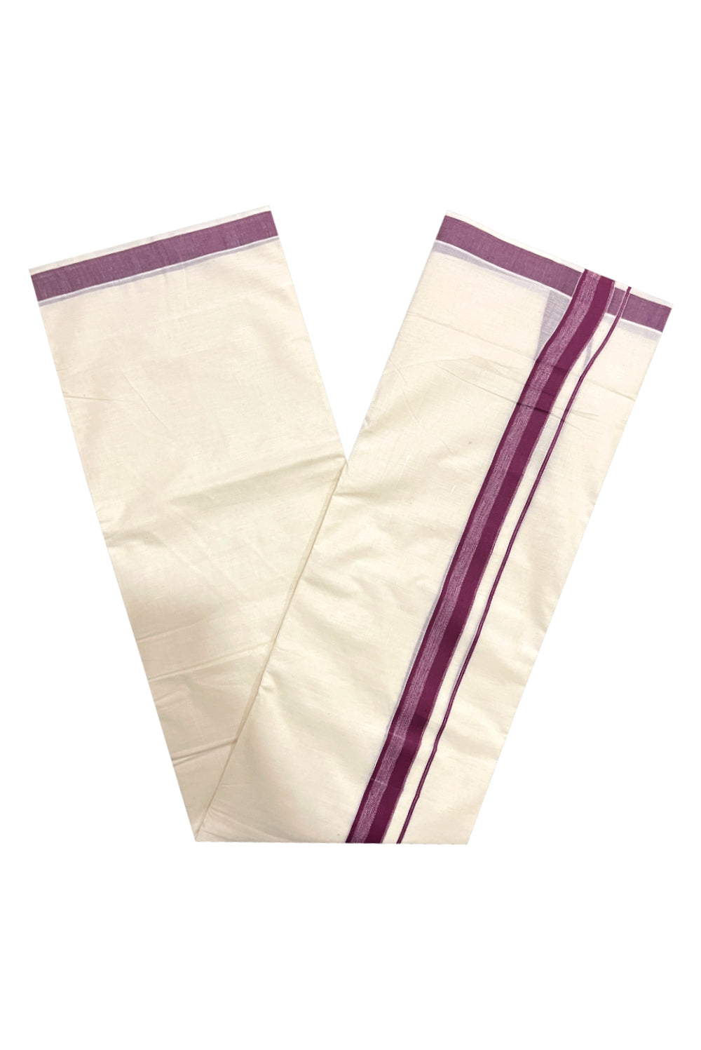 Pure Cotton Double Mundu with Purple Kara (South Indian Kerala Dhoti)