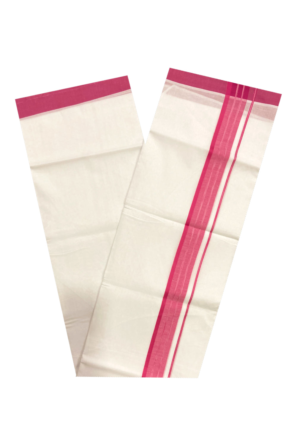 Pure White Cotton Double Mundu with Rose Border (South Indian Dhoti)