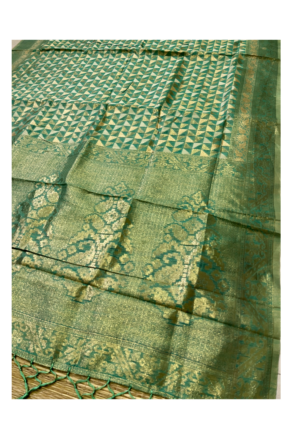 Southloom Cotton Green Brocade Designer Saree