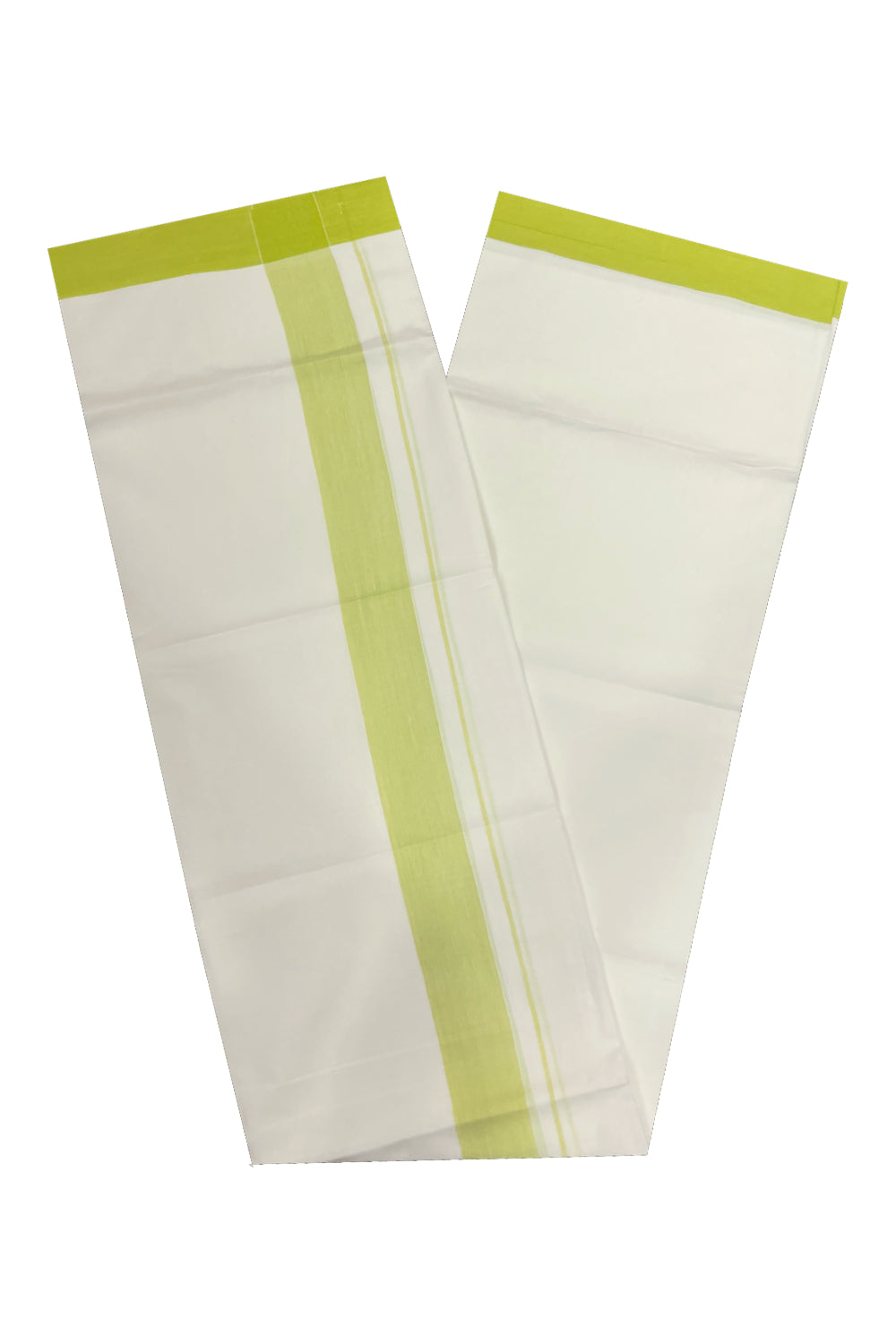 Pure White Cotton Double Mundu with Light Green Border (South Indian Dhoti)