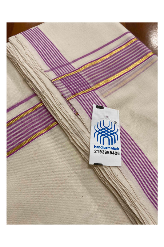 Southloom Handloom Premium Double Dhoti with Magenta and Kasavu Border