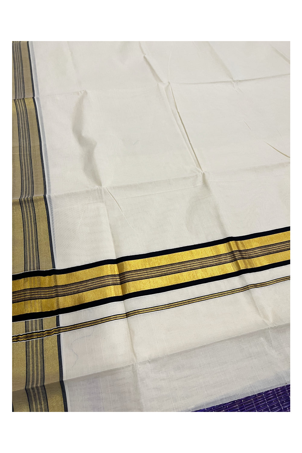 Kerala Pure Cotton Plain Saree with Kasavu and Black Line Border