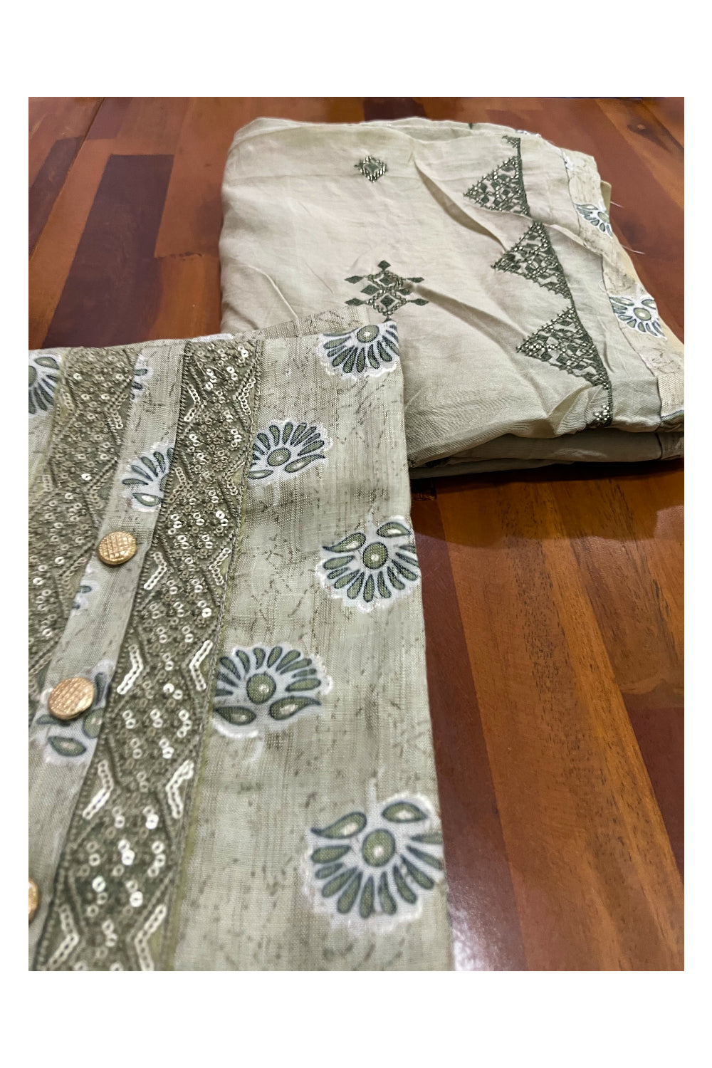 Southloom™ Cotton Churidar Salwar Suit Material in Green with Printed Works