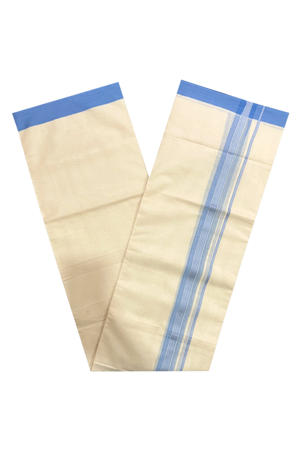 Pure Cotton Off White Double Mundu with Blue Kara (South Indian Dhoti)