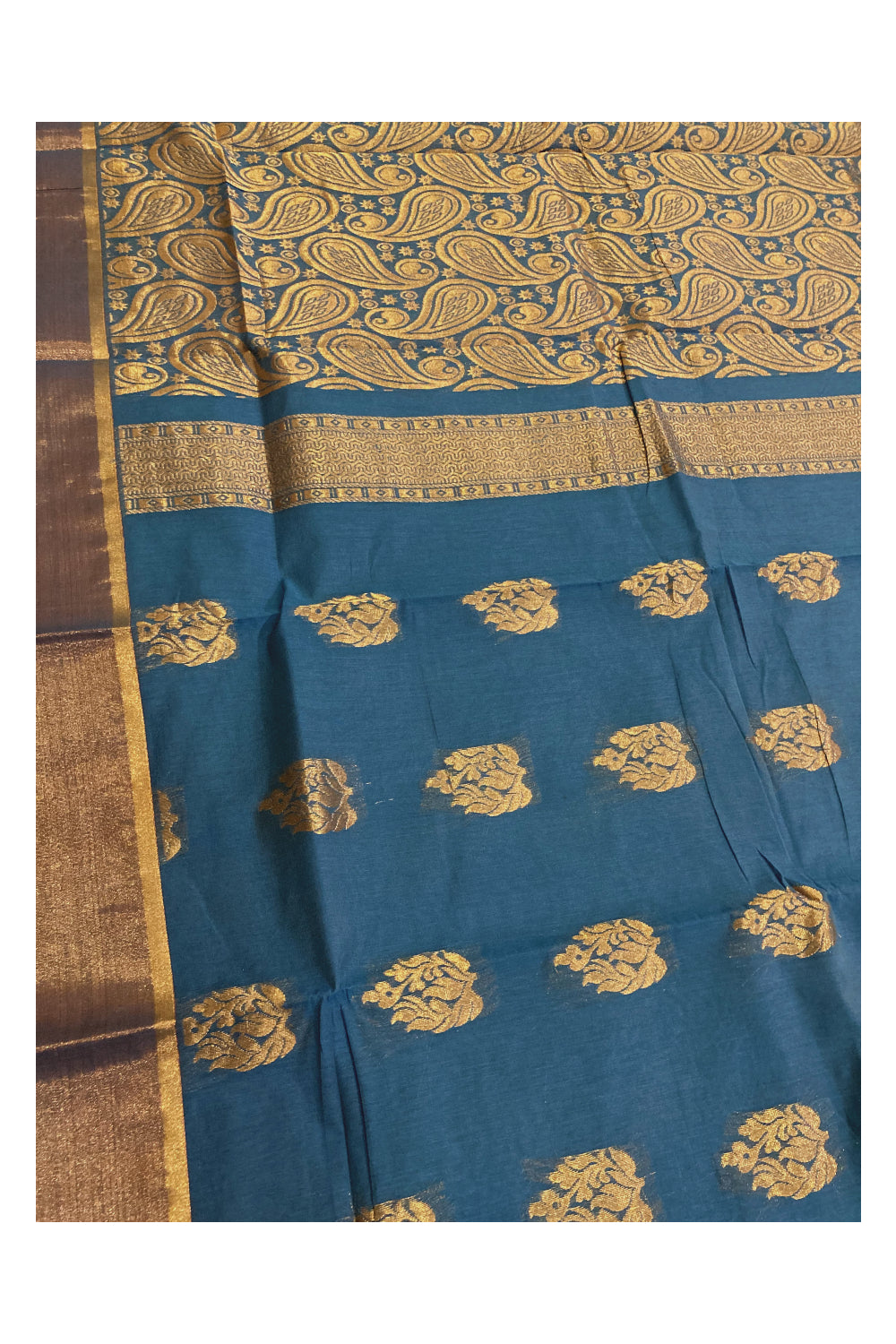 Southloom Cotton Silk Blue Designer Saree with Zari Motifs