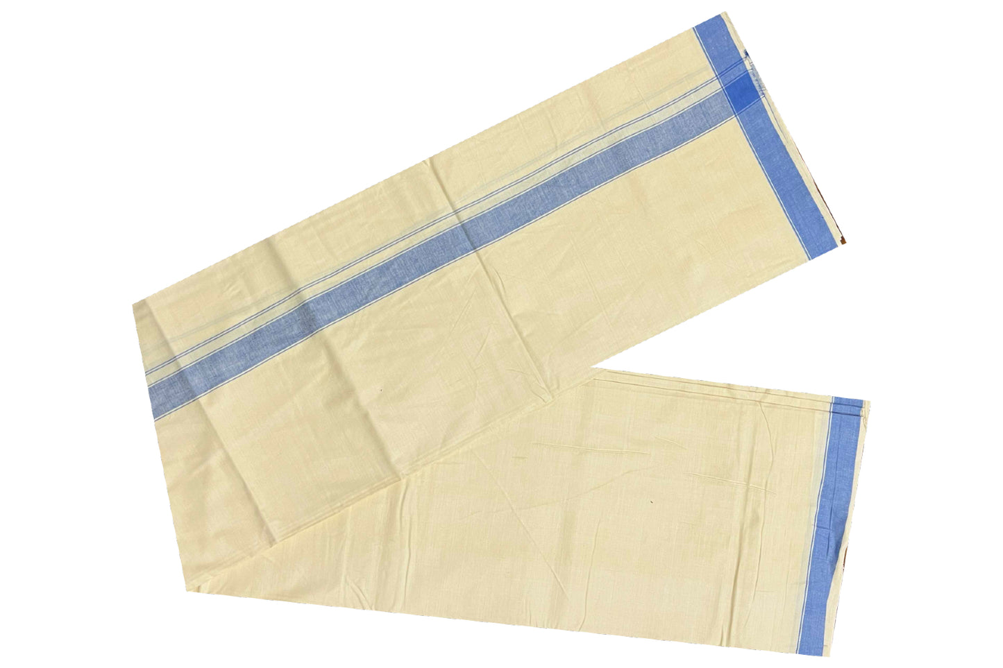 Southloom Premium Handloom Cream (Kodi colour) Single Mundu with Blue Border (Lungi)