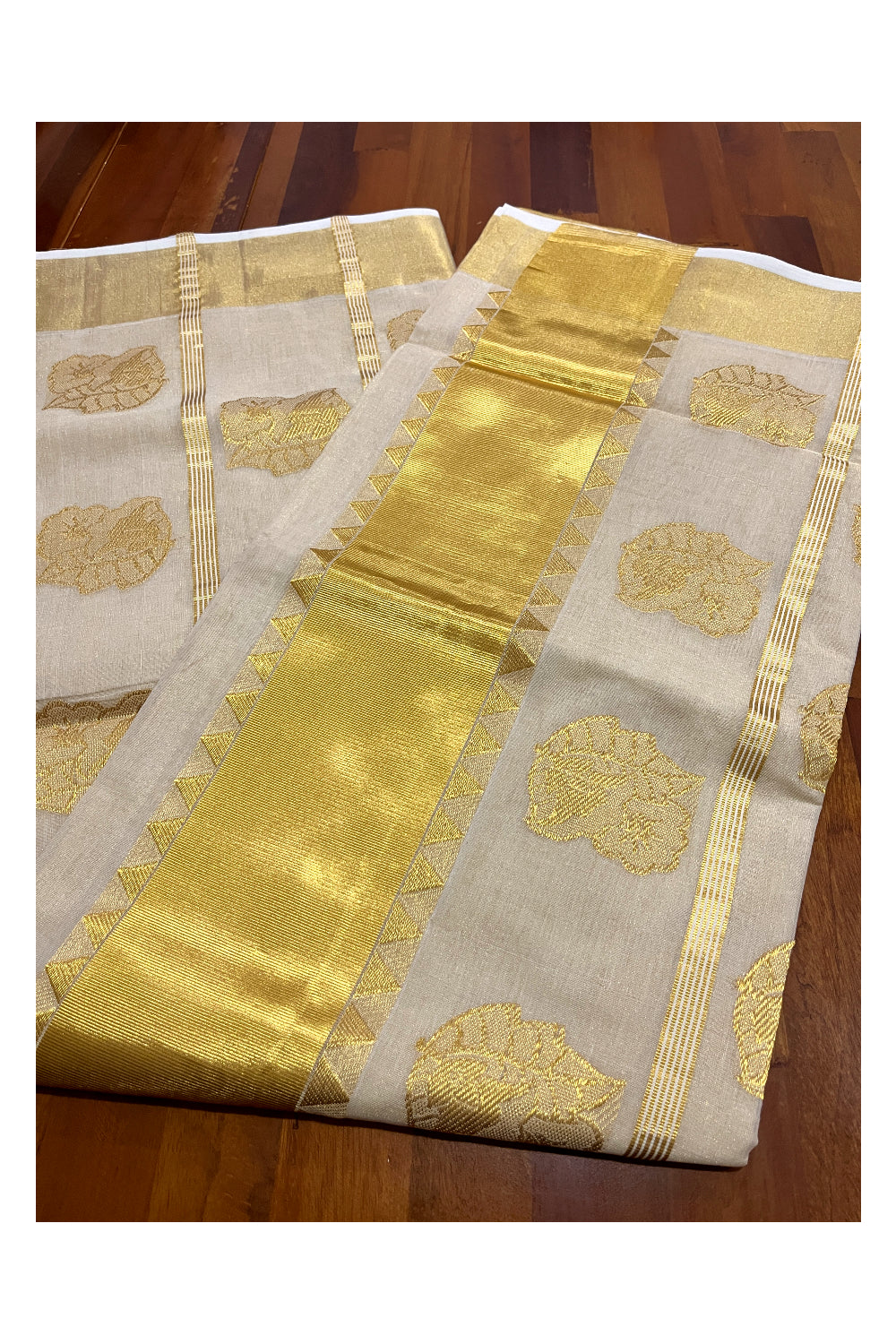 Southloom Premium Handloom Tissue Kasavu Saree with Heavy Woven Works