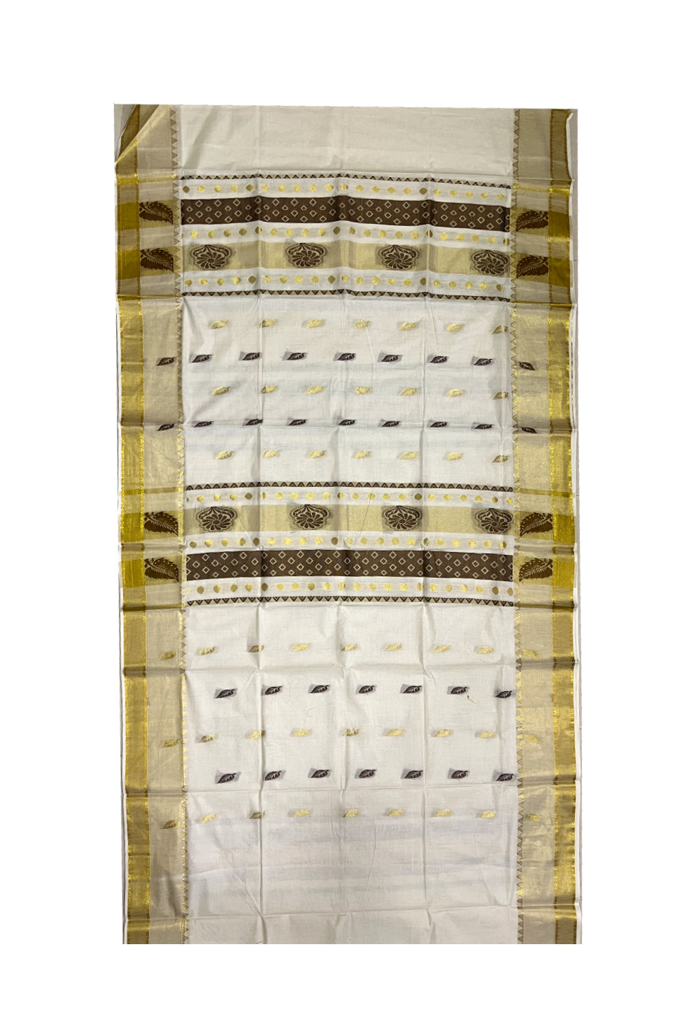 Pure Cotton Kerala Saree with Kasavu and Brown Heavy Woven Works