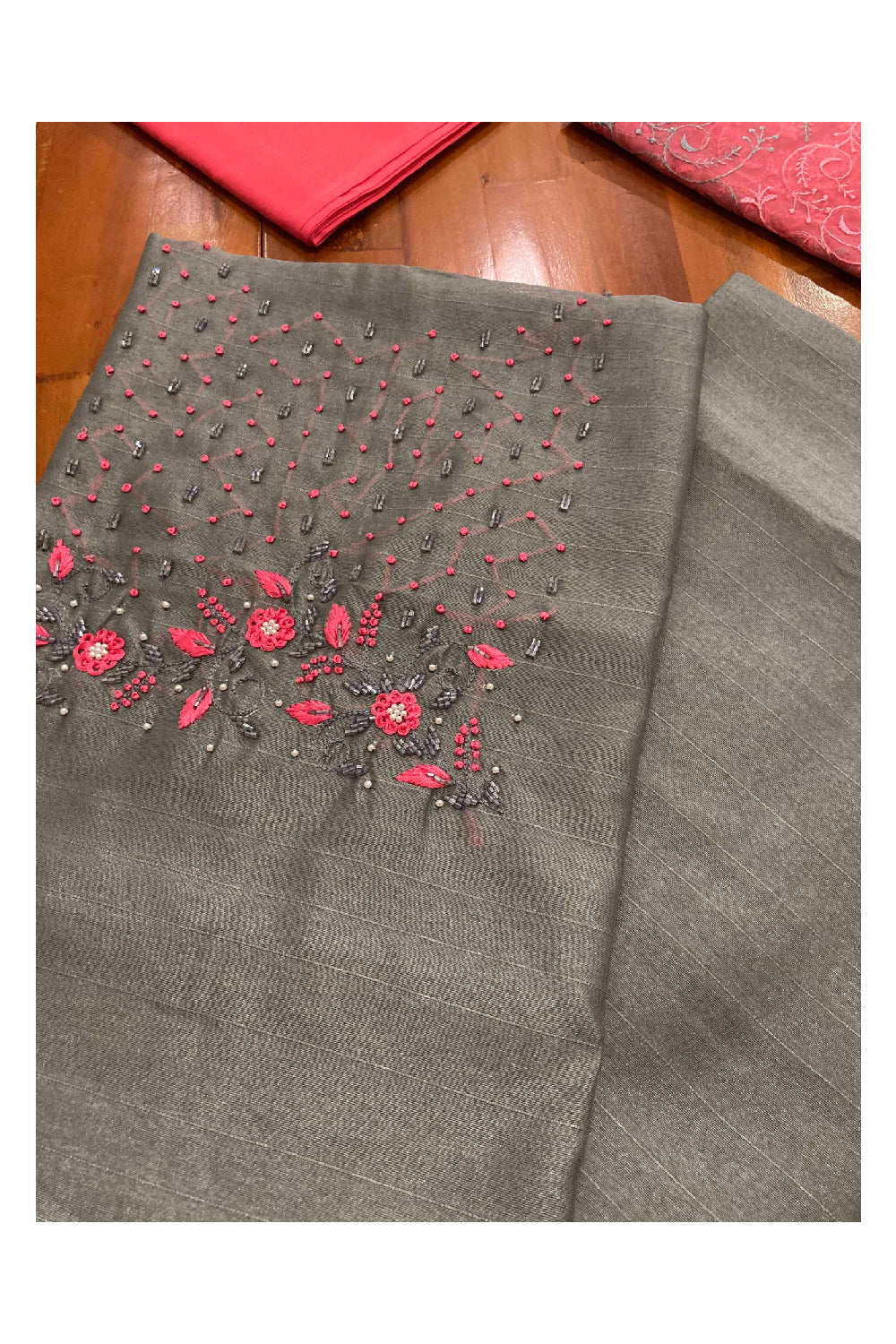 Southloom™ Semi Jute Churidar Salwar Suit Material in Grey with Embroidery Work