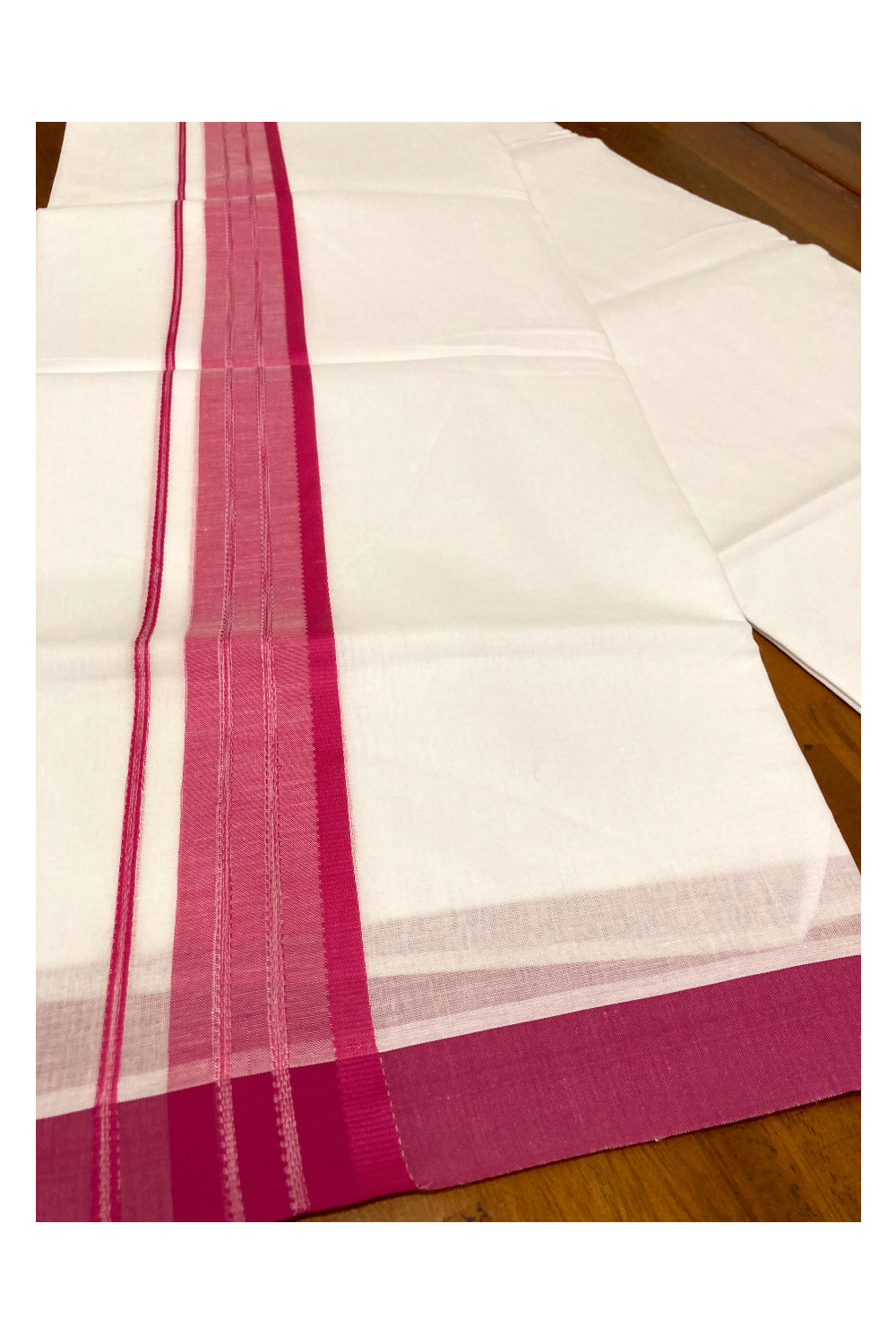 Pure White Cotton Double Mundu with Rose Border (South Indian Dhoti)