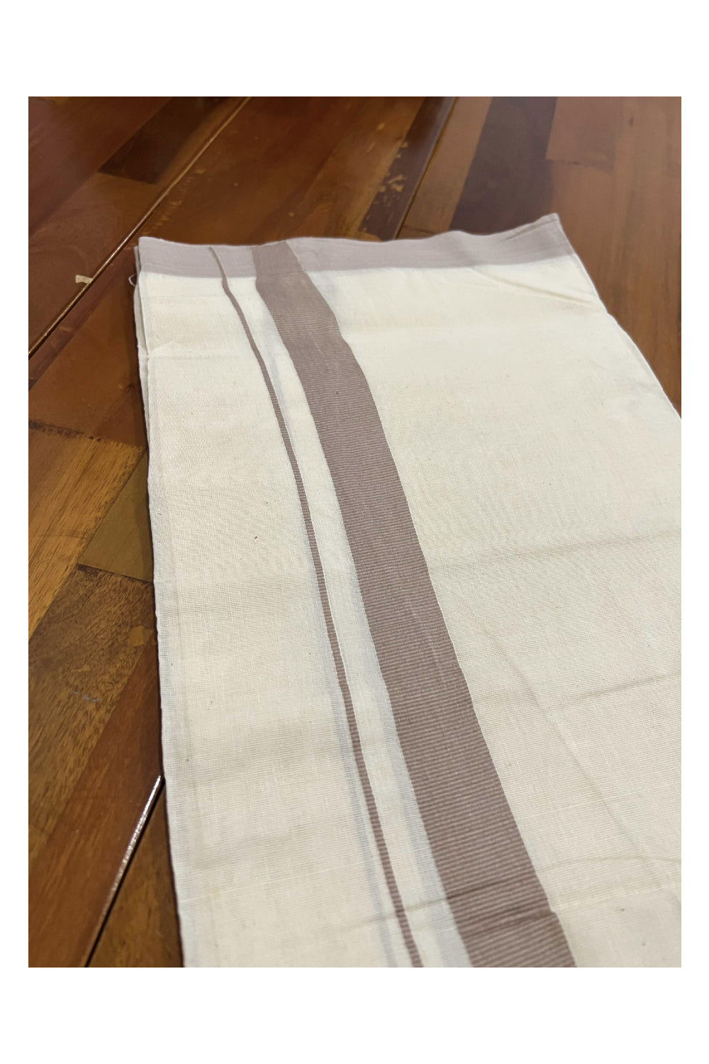 Off White Pure Cotton Double Mundu with Creamy White Kara (South Indian Dhoti)