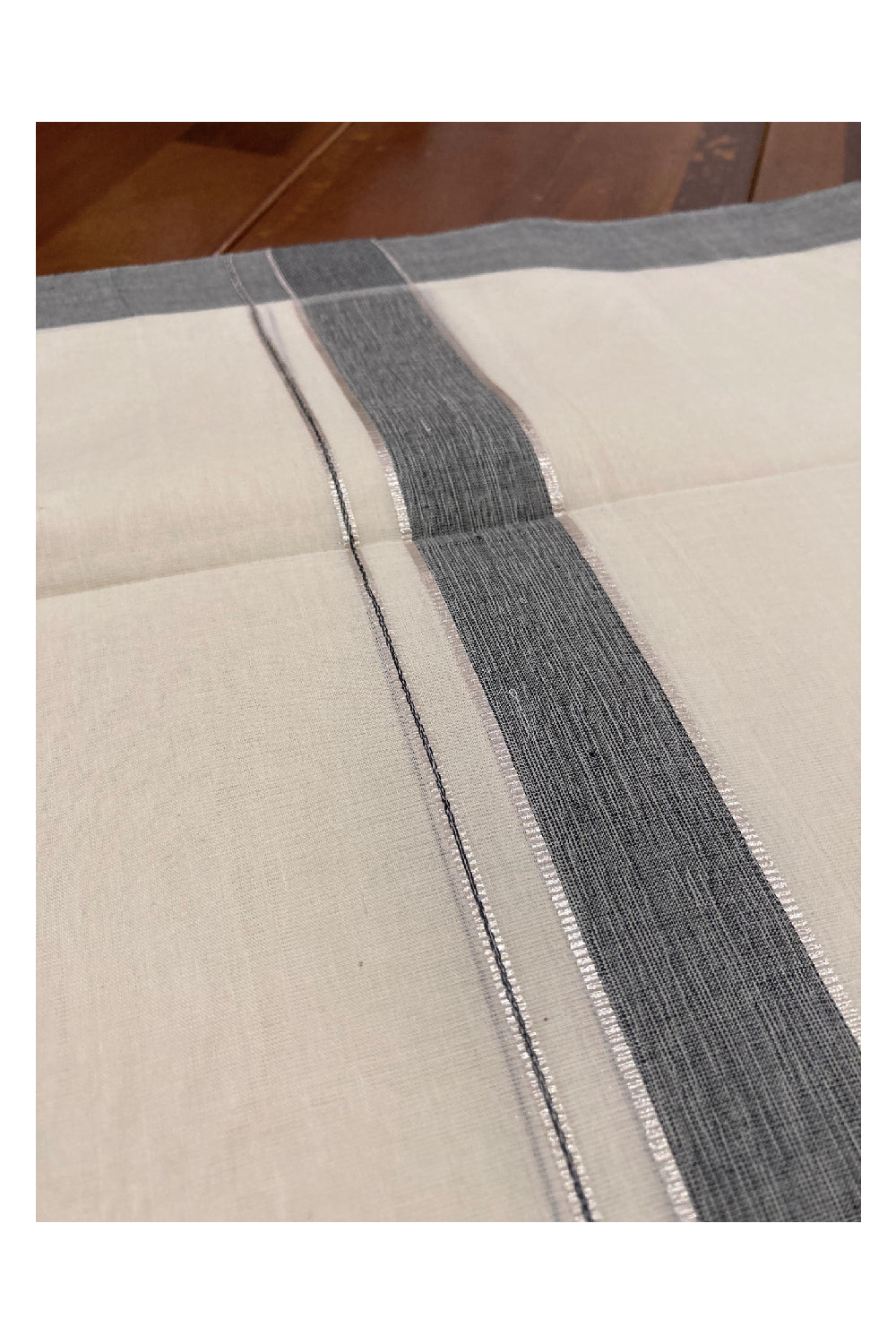 Southloom Balaramapuram Unakkupaavu Premium Handloom Mundu with Grey and Silver Kasavu Border