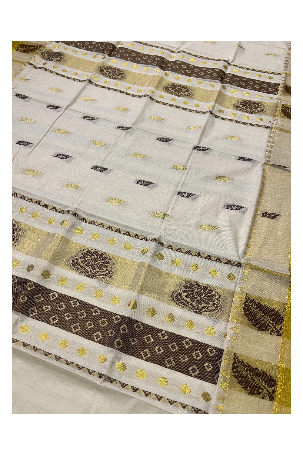 Pure Cotton Kerala Saree with Kasavu and Brown Heavy Woven Works