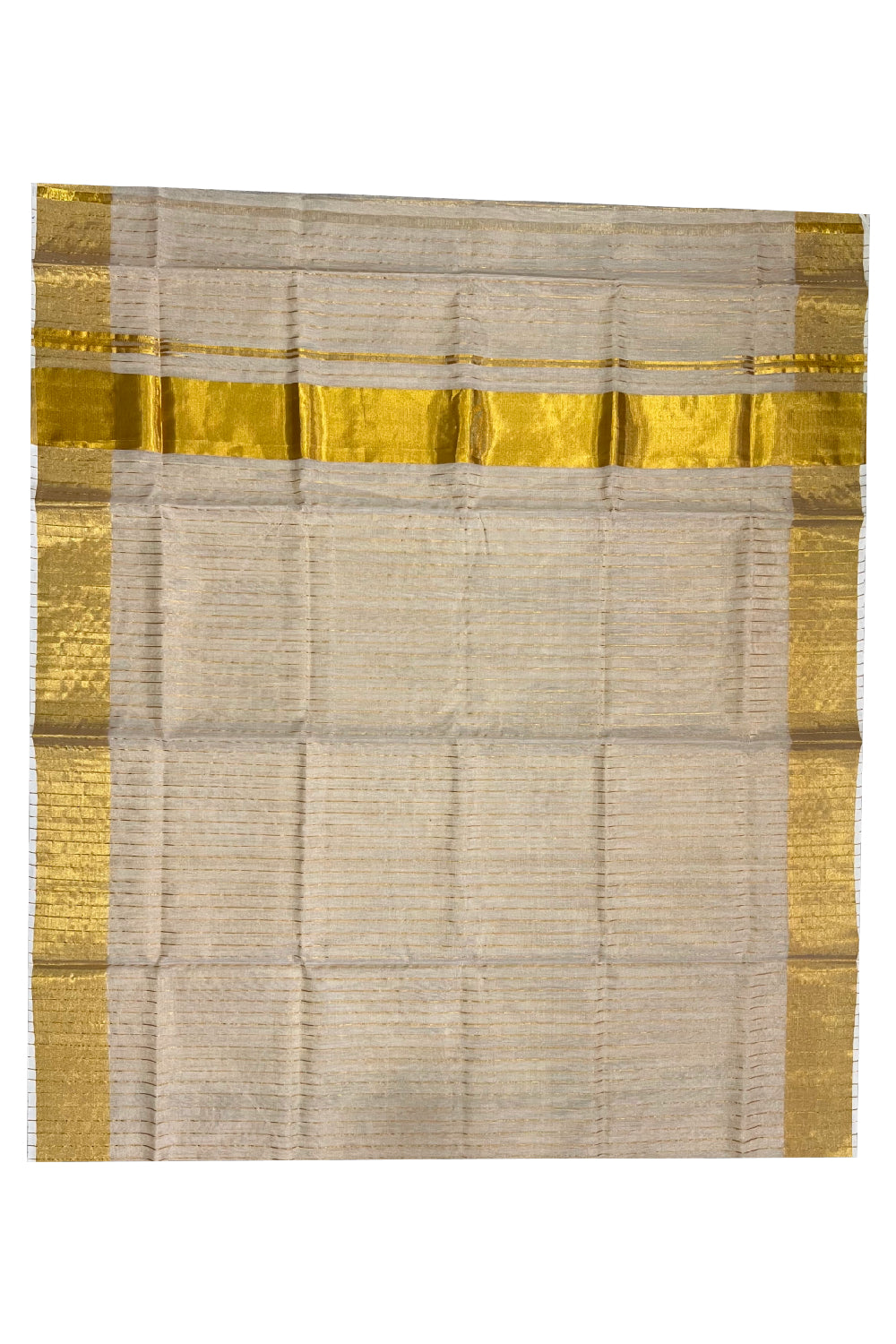 Southloom Premium Handloom Tissue Kasavu Saree with Lines Across Body