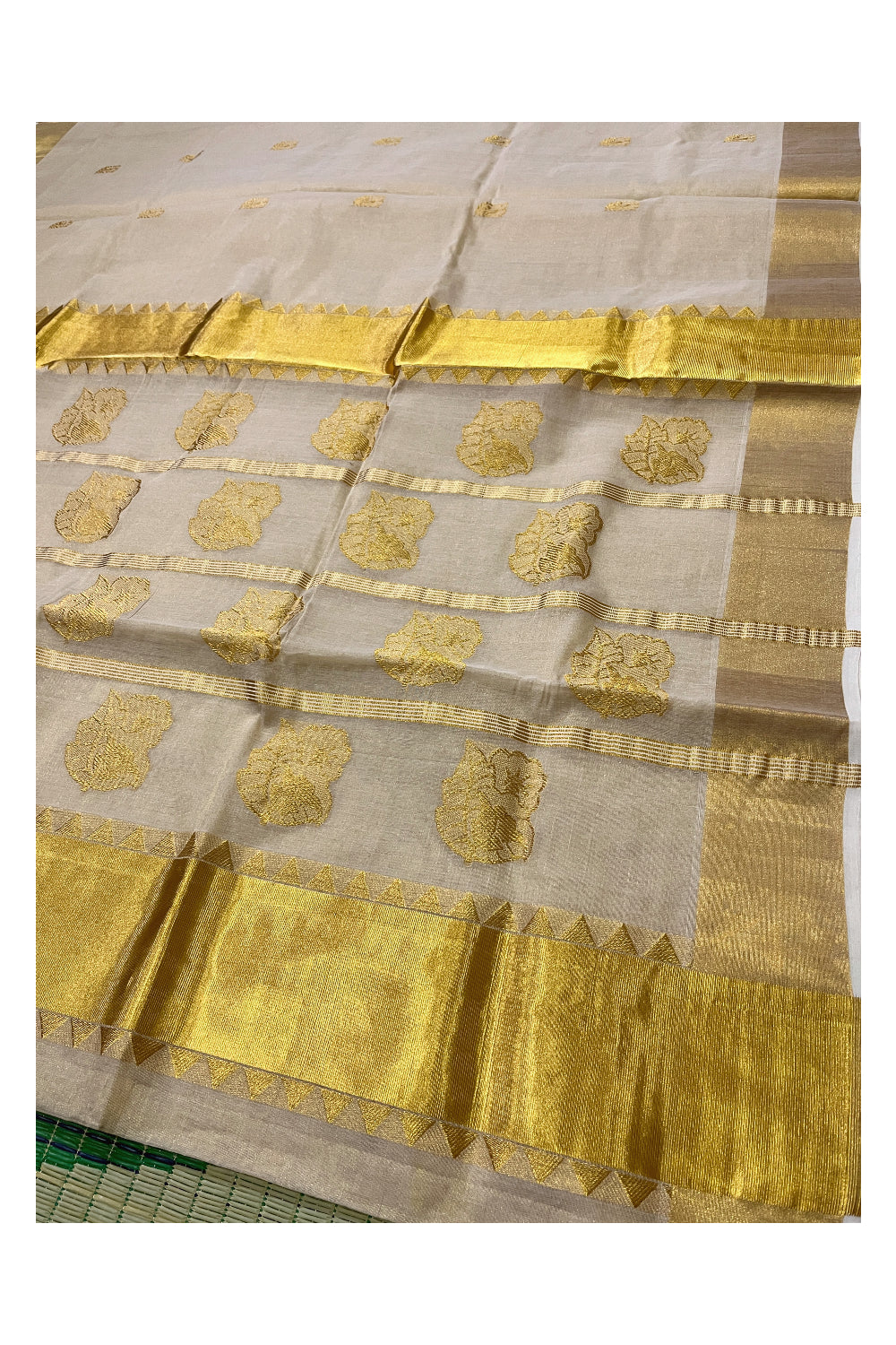 Southloom Premium Handloom Tissue Kasavu Saree with Heavy Woven Works