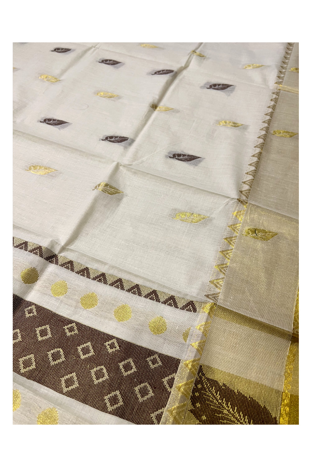 Pure Cotton Kerala Saree with Kasavu and Brown Heavy Woven Works