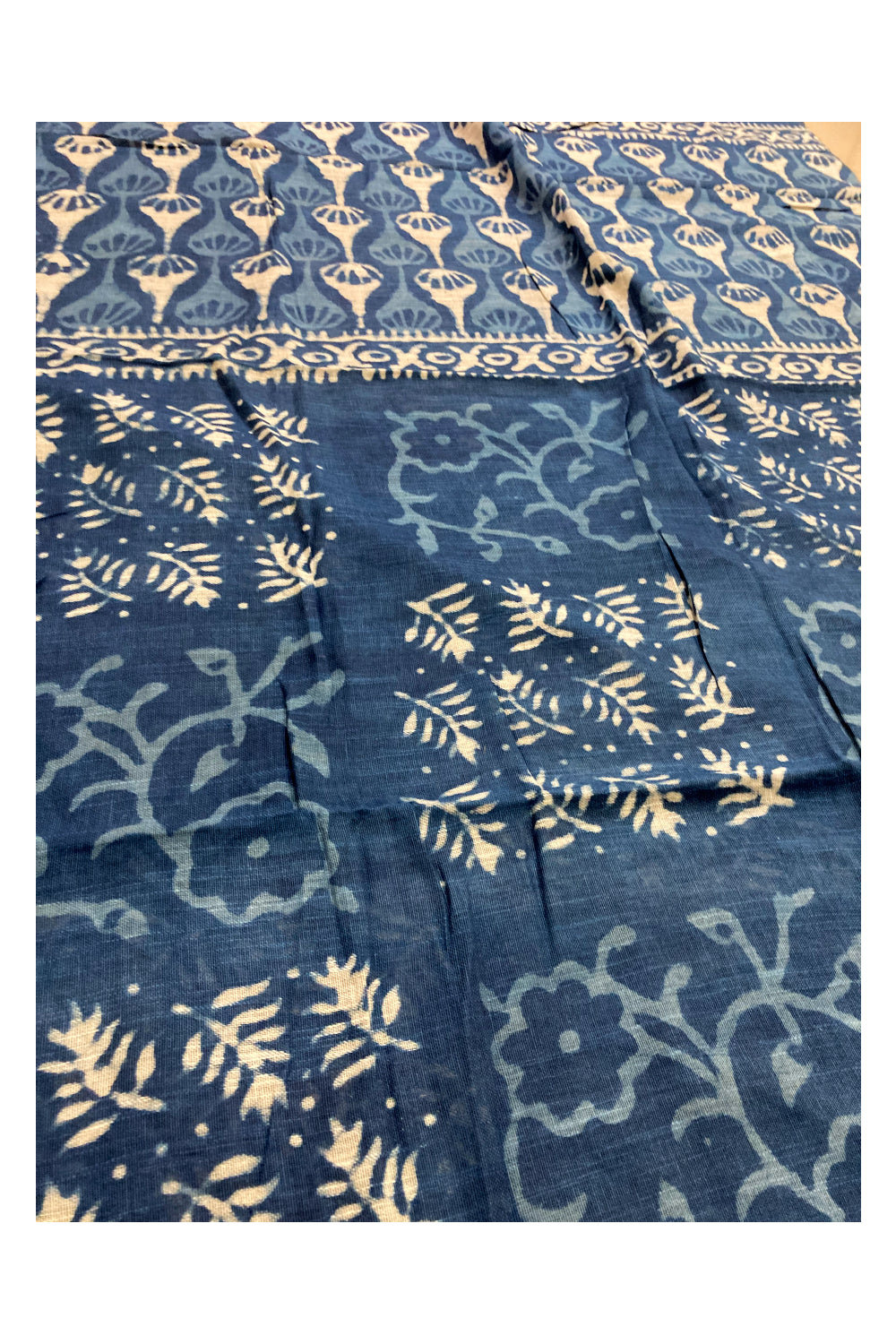 Southloom™ Cotton Churidar Salwar Suit Material in Blue White Printed Design