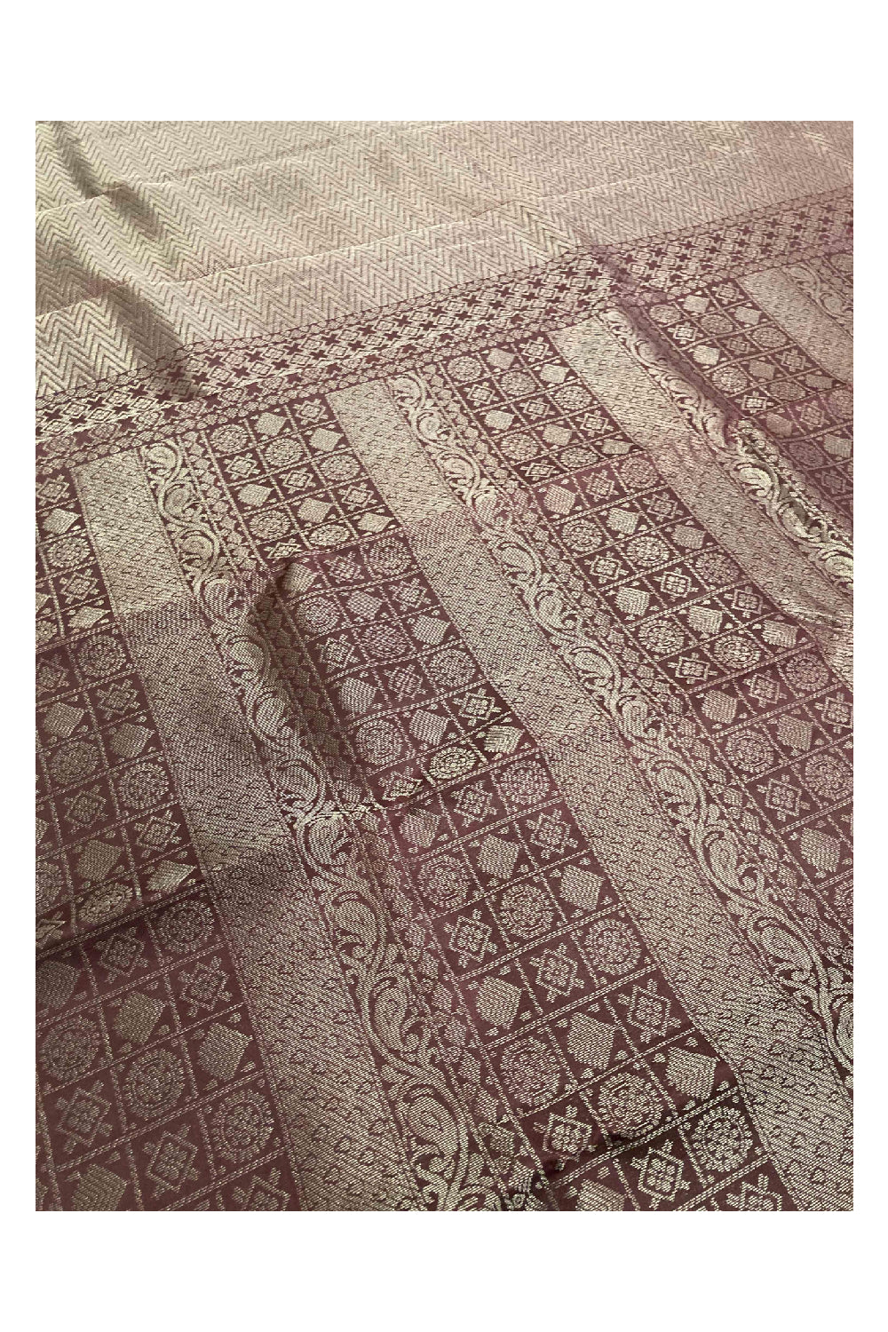 Southloom Handloom Pure Silk Manthrakodi Kanchipuram Saree in Single Brown Colour and Silver Zari Motifs