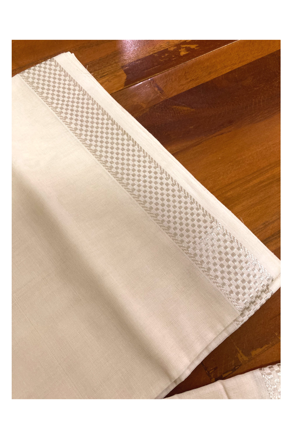 Southloom Premium Handloom Pure Cotton Mundu with Maroon and Silver Kasavu Border (South Indian Dhoti)