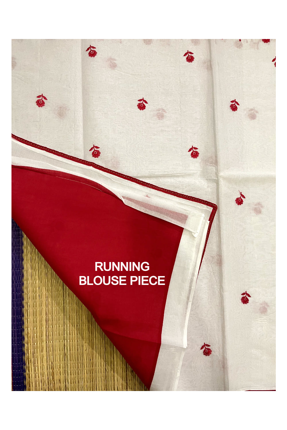 Southloom Cotton Pure White Saree with Designer Red Floral Thread works on Body