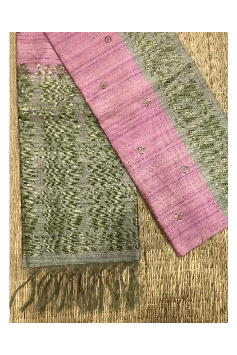 Southloom Rose Semi Tussar Designer Saree with Floral Woven Border