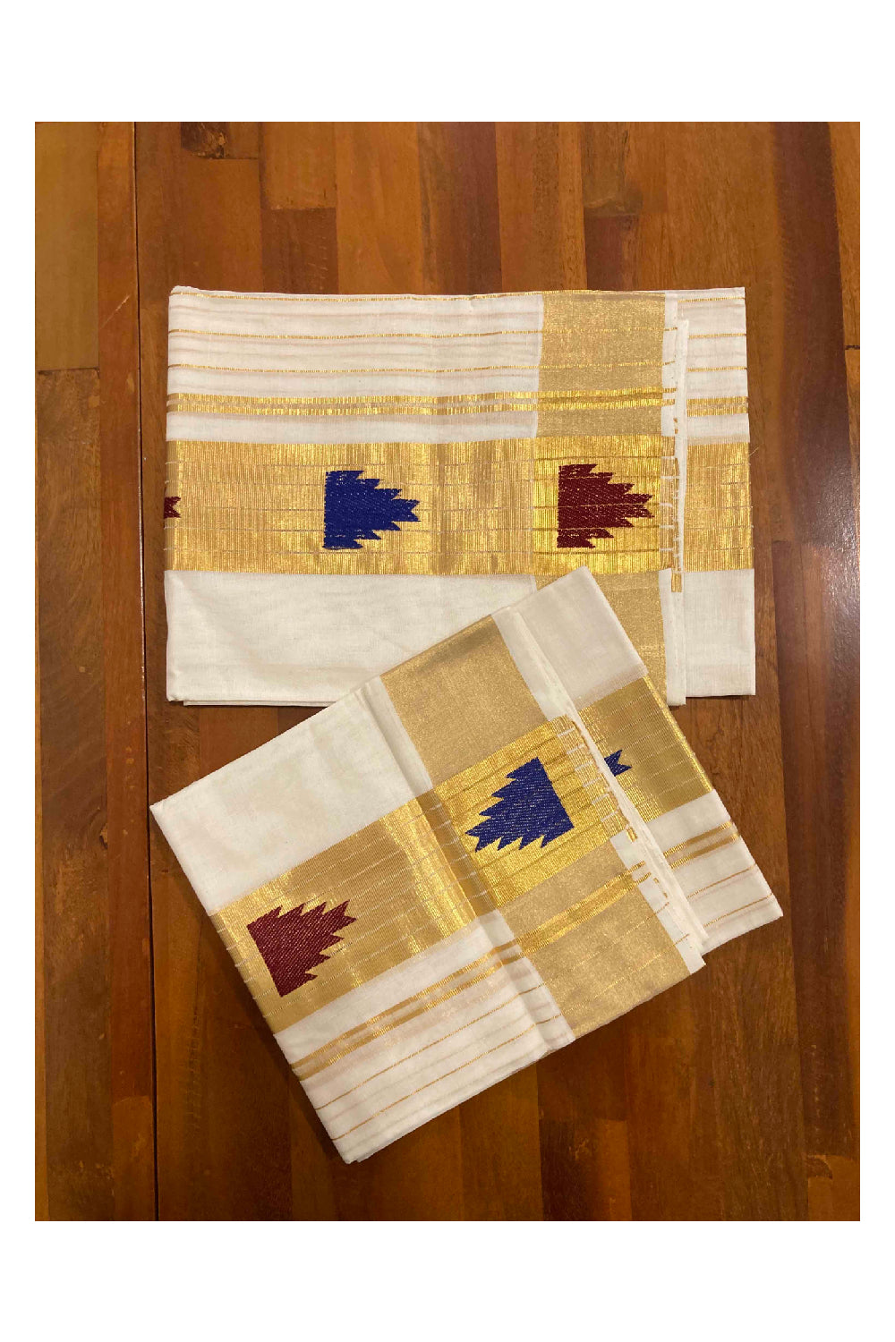 Southloom™ Handloom Premium Single Mundum Neriyathum (Set Mundu) with Temple Work inside Border