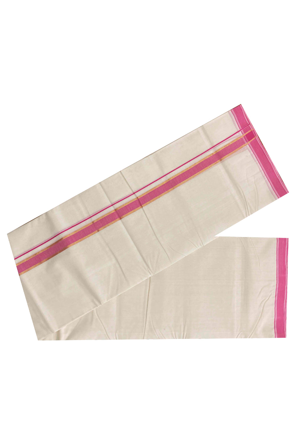 Southloom Handloom Premium Double Dhoti with Dark Pink and Kasavu Border