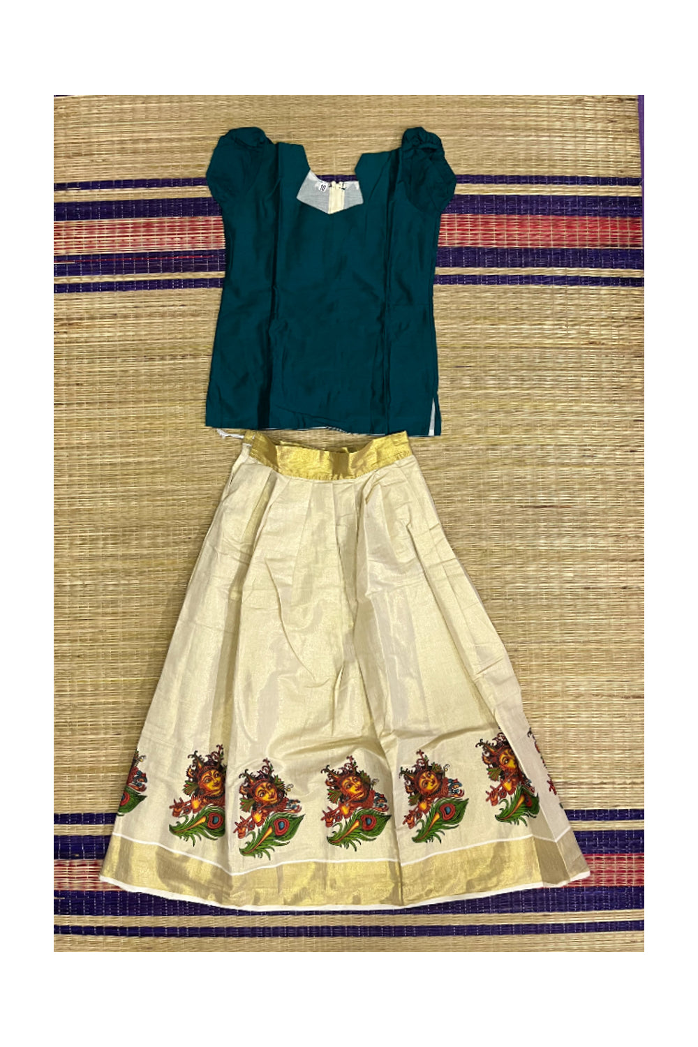 Southloom Kerala Pavada Blouse with Krishna Mural Design (Age - 10 Year)