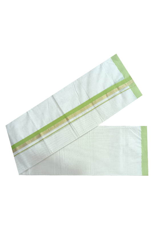 Off White Kerala Double Mundu with Kasavu and Light Green Kara (South Indian Dhoti)