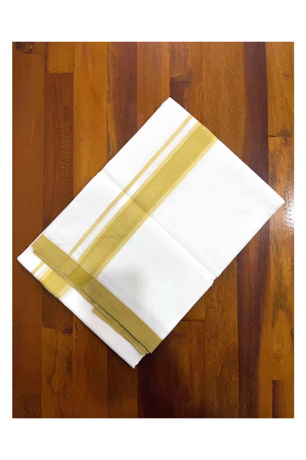 Pure White Cotton Double Mundu with Green Border (South Indian Dhoti)