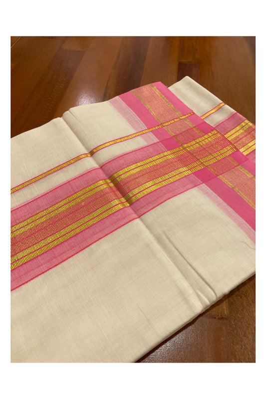 Southloom Premium Handloom Kasavu Double Mundu / Dhoti with Pink Kara