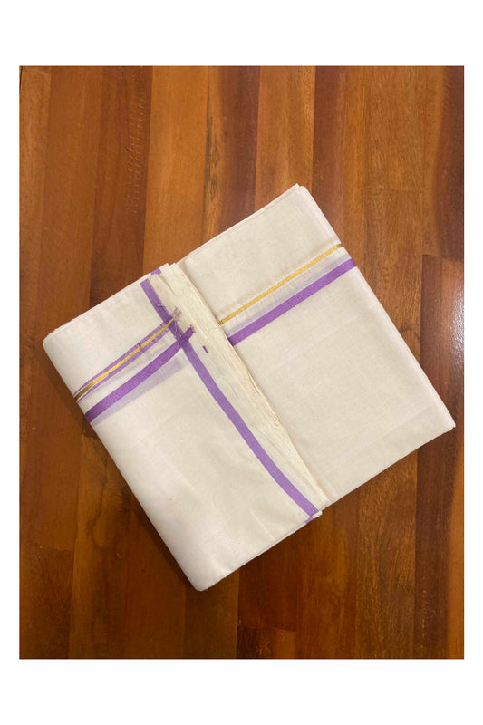 Southloom Balaramapuram Unakkupaavu Handloom Mundu with Light Violet and Puliyilakkara Kasavu Border