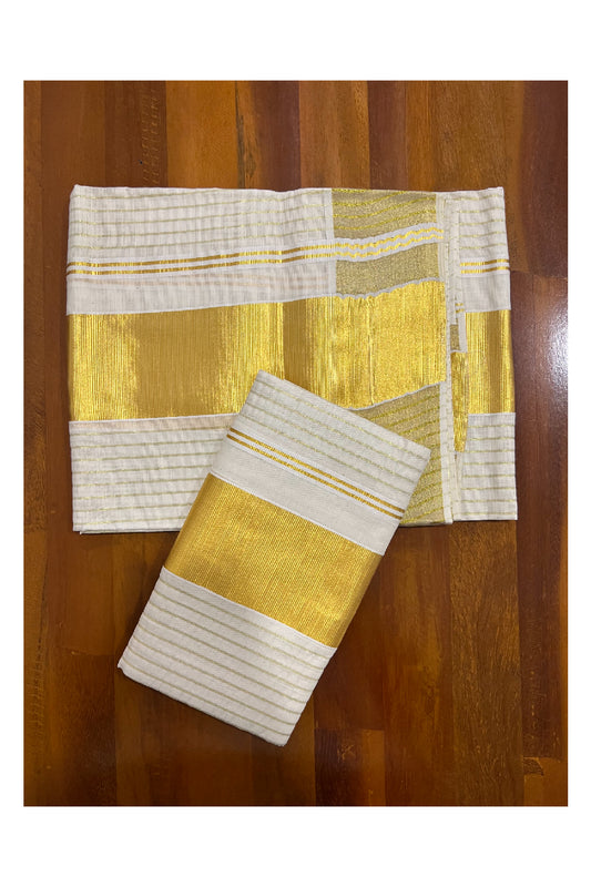 Kerala Cotton Set Mundu (Mundum Neriyathum) with Kasavu Lines on Body 2.80 Mtrs
