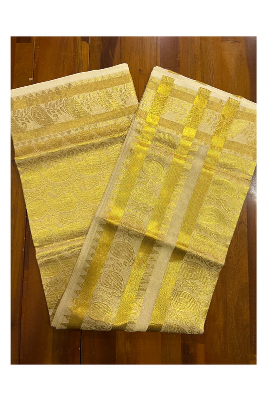 Southloom Onam 2022 Premium Handloom Tissue Kasavu Saree with Woven Paisley Motifs