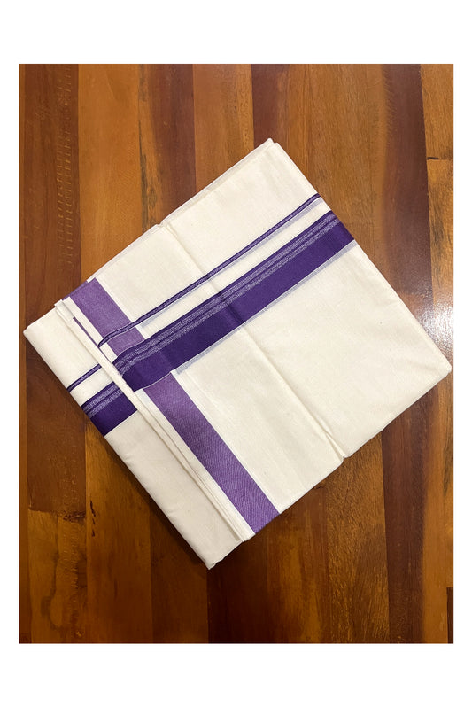 Pure Cotton Double Mundu with Violet Kara (South Indian Kerala Dhoti)