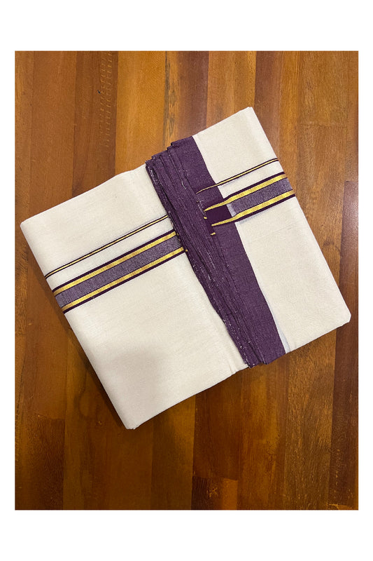 Southloom Balaramapuram Unakkupaavu Handloom Mundu with Purple and Kasavu Border