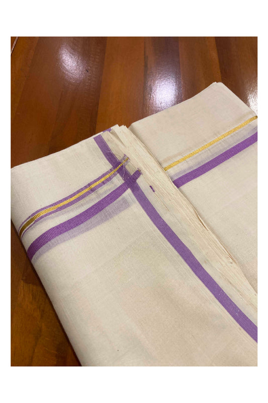 Southloom Balaramapuram Unakkupaavu Handloom Mundu with Light Violet and Puliyilakkara Kasavu Border