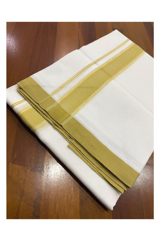 Pure White Cotton Double Mundu with Green Border (South Indian Dhoti)