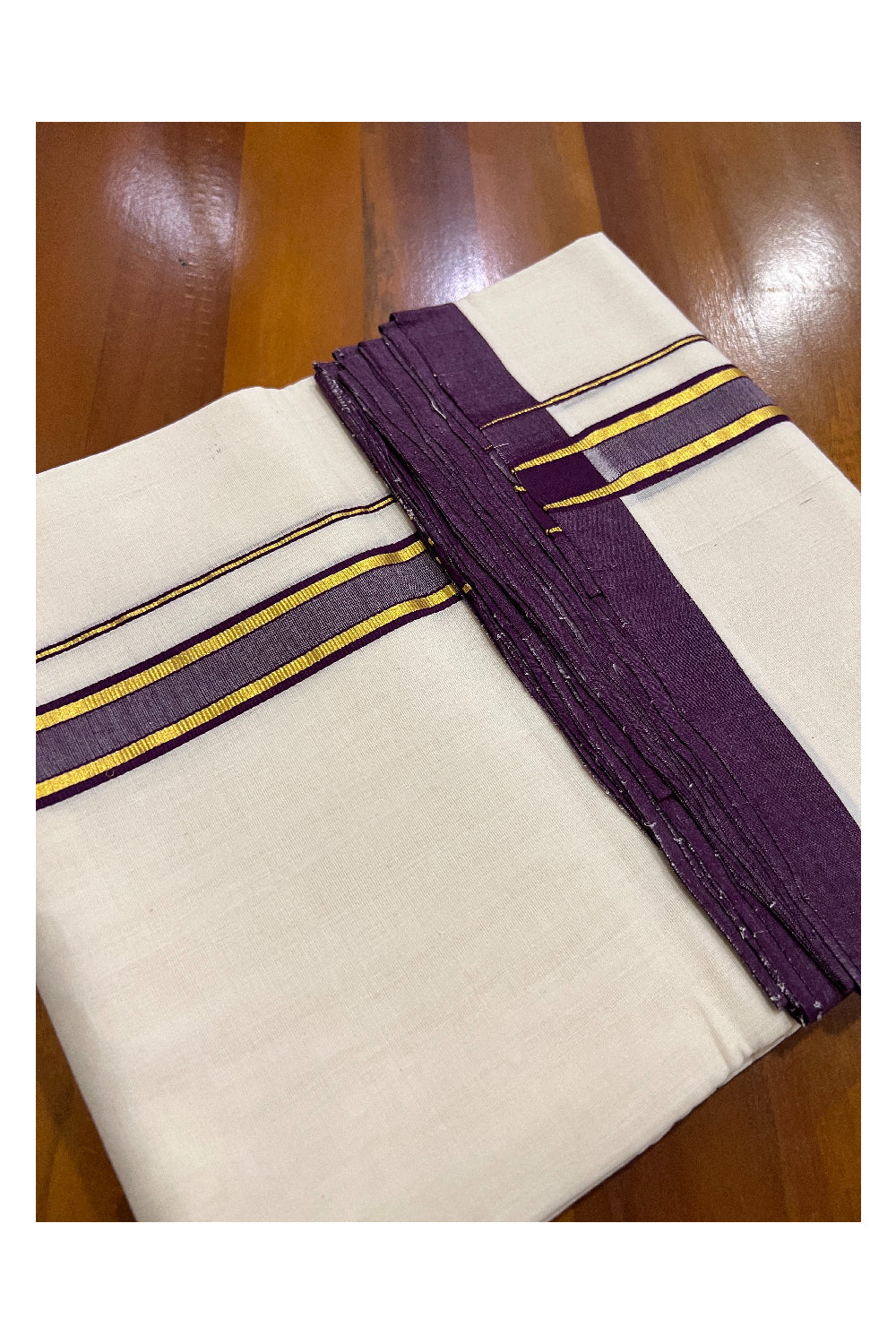 Southloom Balaramapuram Unakkupaavu Handloom Mundu with Purple and Kasavu Border